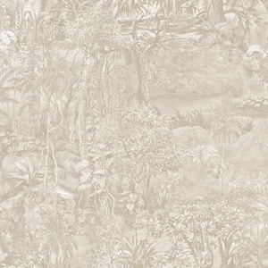 Jungle Toile Countryside Grey Removable Peel and Stick Vinyl Wallpaper, 28 sq. ft.