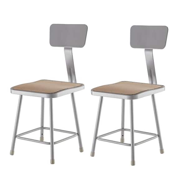 National Public Seating NPS 18 in. Grey Heavy Duty Square Seat Steel Stool With Backrest (2 Pack)