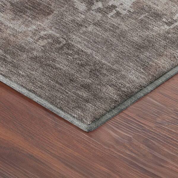 Mayfield Premium Machine Washable Abstract AMF2361 Brown 8 ft. x 8 ft. Round Rug