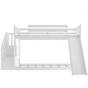 Qualler White Twin Over Twin Size Bunk Bed with Slide and Ladder ...