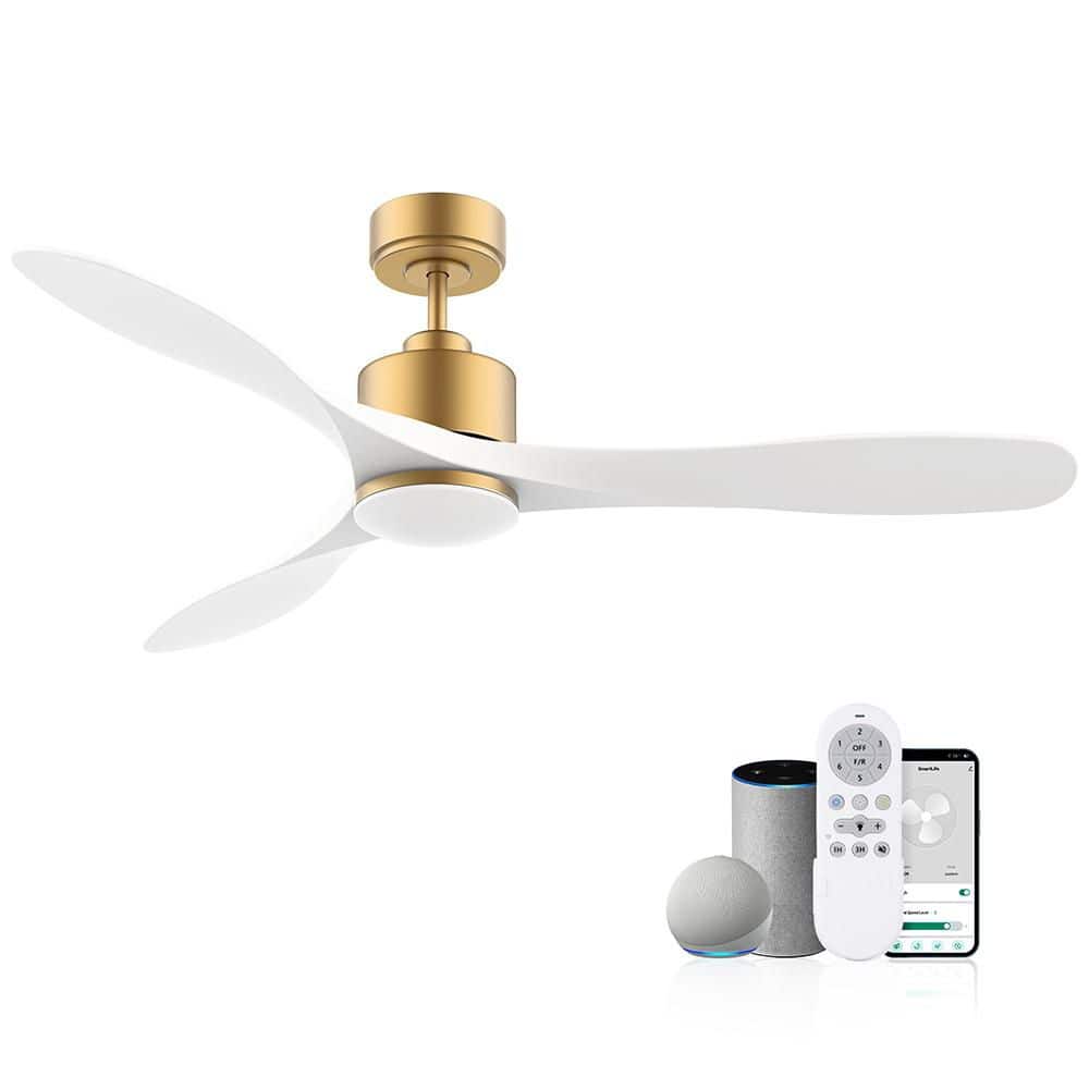 52 in. Smart Outdoor Indoor Gold White Ceiling Fans with LED Lights and Rem