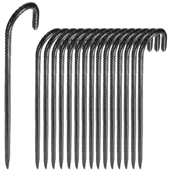 12 in. Heavy Duty Galvanized Steel J-Shape Hook Rebar Stake Garden Post Ground Anchors for Tents (16-Pack)