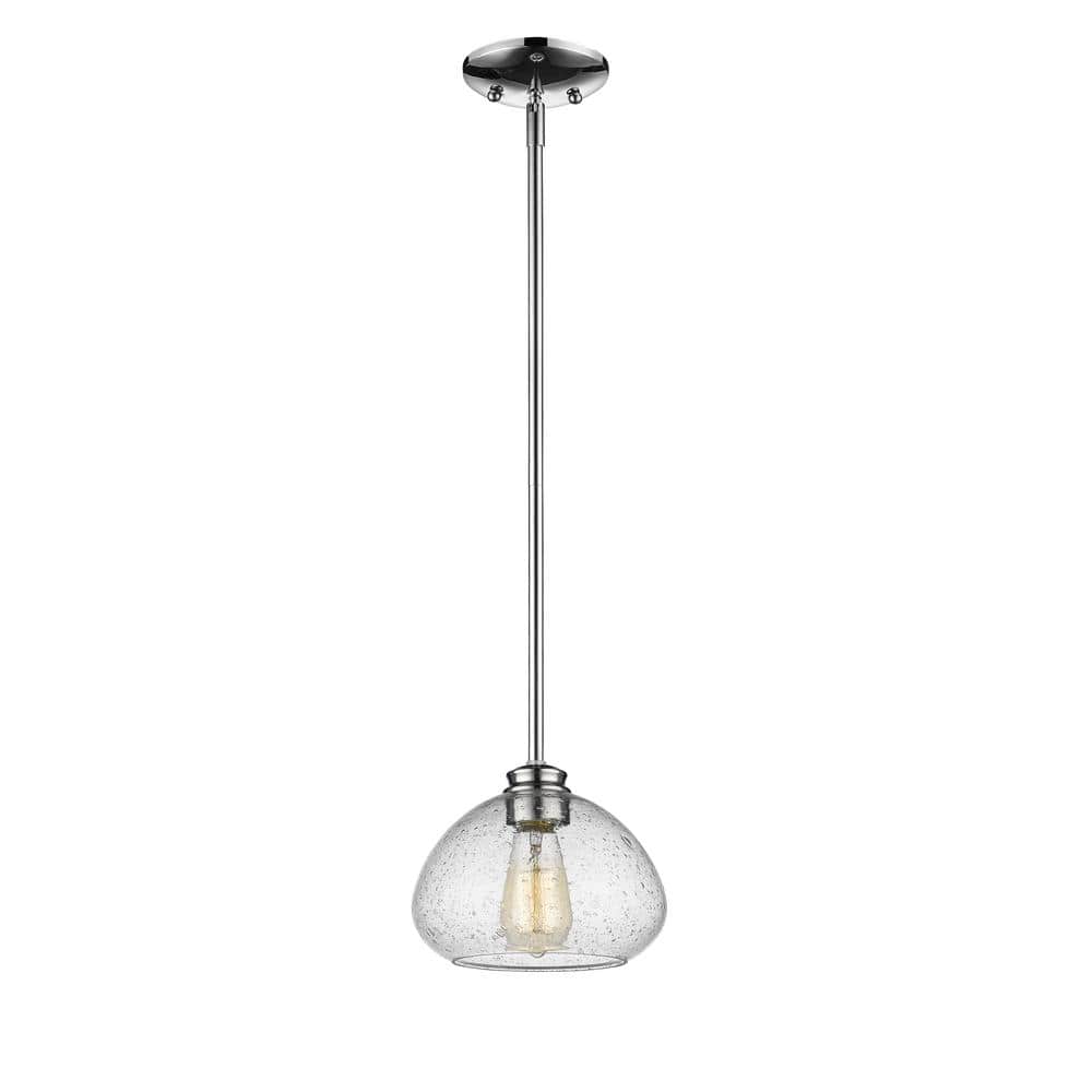 Amon 1-Light Chrome Shaded Mini Pendant Light with Clear Seedy Glass Shade 