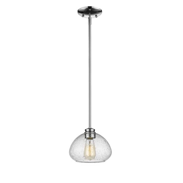 Unbranded Amon 1-Light Chrome Shaded Mini Pendant Light with Clear Seedy Glass Shade with No Bulb Included