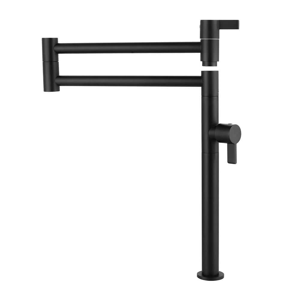 ARCORA Standing Deck Mounted Pot Filler with Knob Handle in Black