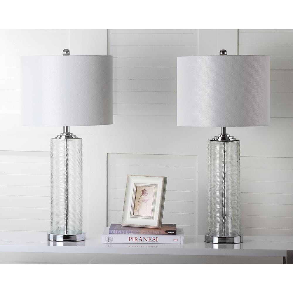 Grant 29" Clear Glass Table Lamp Set with White Cotton Shade