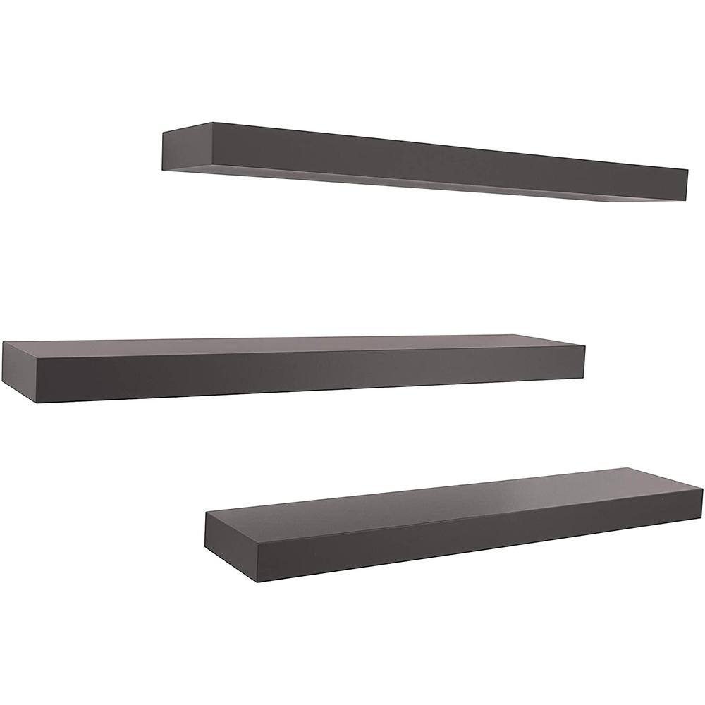 24 in. Medium Grey Kiera Grace Maine 3-Piece Floating Wall Shelves