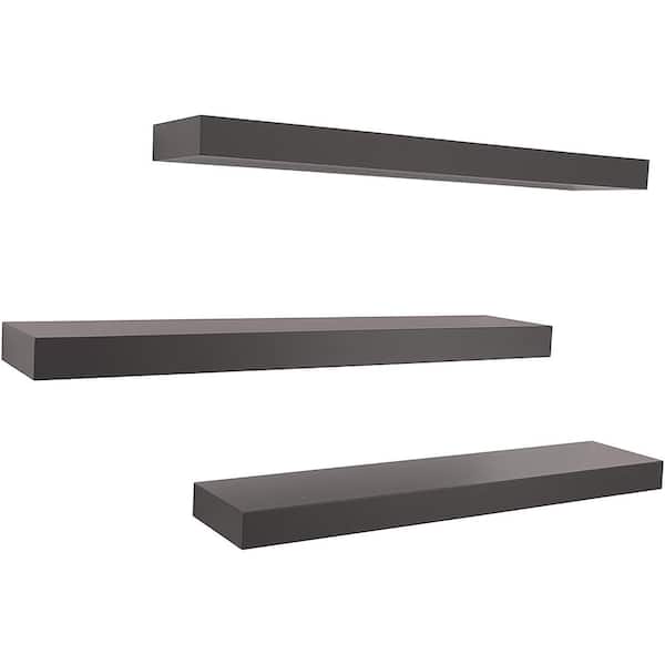 24 in. Medium Grey Kiera Grace Maine 3-Piece Floating Wall Shelves