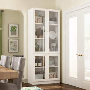 White Wood 31.5 in. W Sideboard Accent Storage Cabinet Bookcase with Acrylic Glass Doors