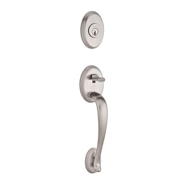 Baldwin Reserve Columbus Single Cylinder Satin Nickel Door Handleset with Curve Right-Handed Lever and Traditional Round Rose