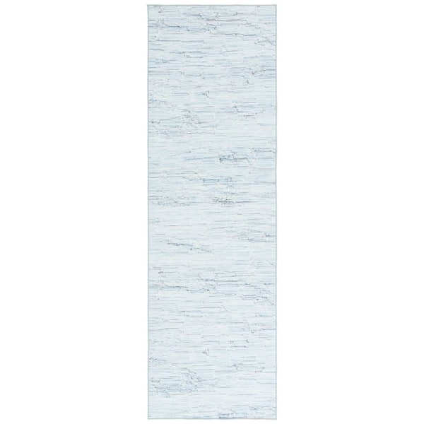 Malibu Gray/Turquoise 3 ft. x 8 ft. Machine Washable Faded Striped Runner Rug