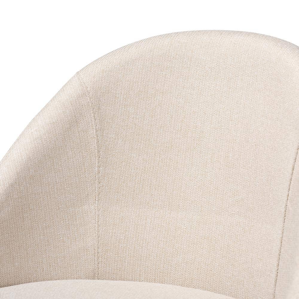 Light Beige Upholstered Walnut Wood Swivel Bar Stools, Set of 2