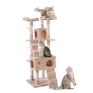 Sturdy Beige Cat Tree Tower Condo Flannel Covered
