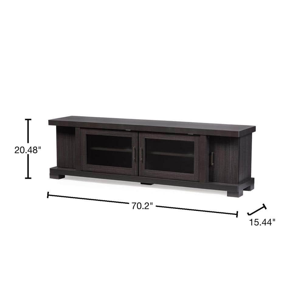 Viveka 70-Inch Dark Brown Wood TV Cabinet with Glass Doors