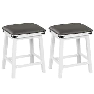 24 in. White Backless Wood Bar Stool Counter Stool with Faux Leather Seat (Set of 2)