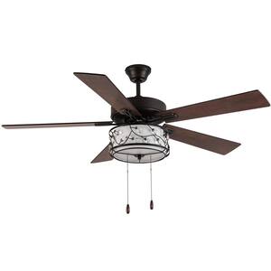 Beatrice 52 in. 2-Light Indoor Oil-Rubbed Bronze Metal & Crystal Shade Ceiling Fan Only w/ Light Kit & Downrod Included