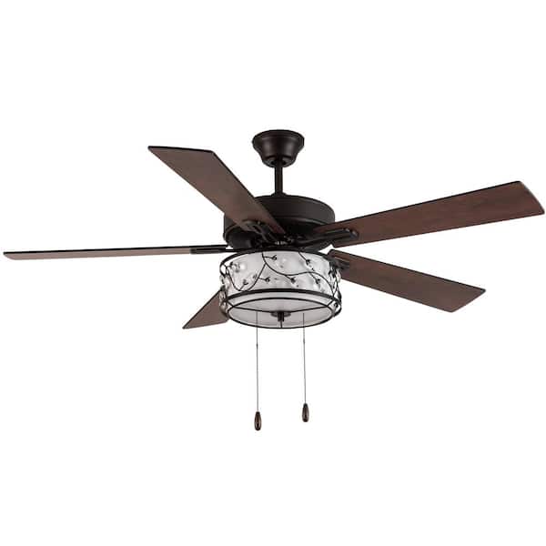 River of Goods Beatrice 52 in. 2-Light Indoor Oil-Rubbed Bronze Metal & Crystal Shade Ceiling Fan Only w/ Light Kit & Downrod Included