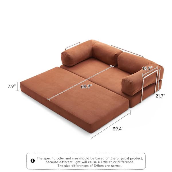 JASIWAY Modern W Brown Velvet Folding Twin Size Sofa Bed