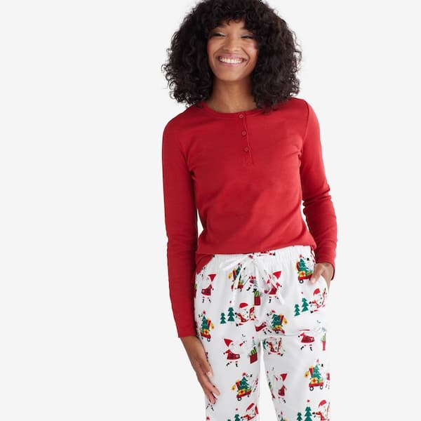 The Company Store Company Cotton Family Flannel Santa Women's Henley