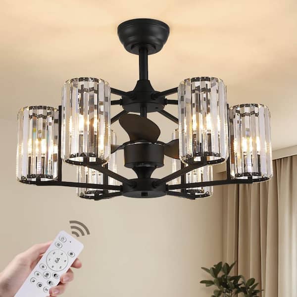 26.7 in Black Ferris Wheel Column Crystal Fan LED Light with Dimming Function and Remote Control