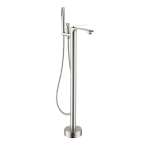 Single-Handle Freestanding Tub Faucet with Oval Hand Shower in Brushed Nickel