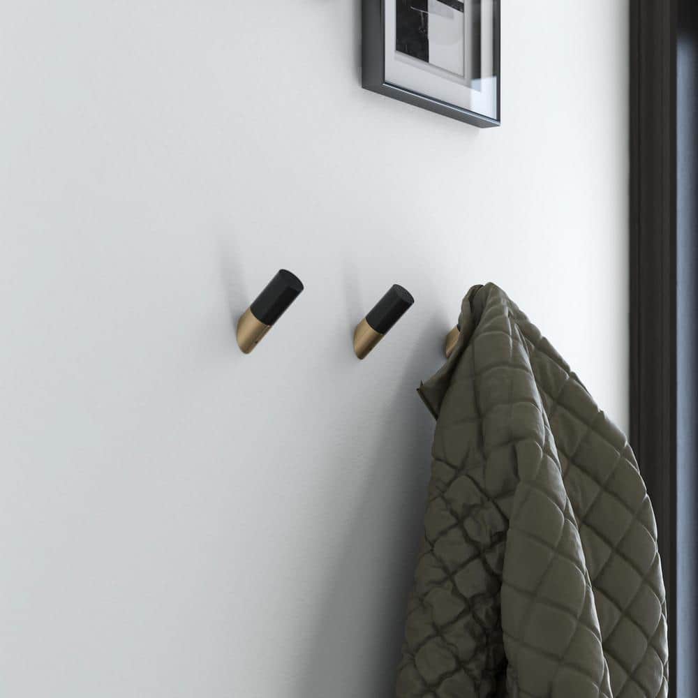 Modern Black and Champagne Bronze Metal Wood Hooks, 5 Pack