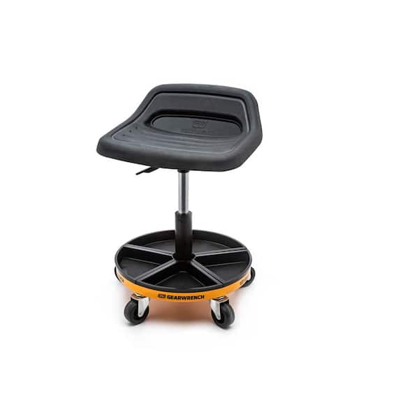 GEARWRENCH 18 in. to 22 in. Adjustable Height Swivel Mechanics Seat with Wheels and Storage Trays
