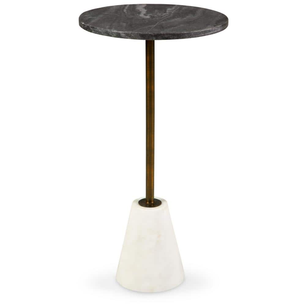 Black and White Marble Round Accent Table with Gold Metal Base