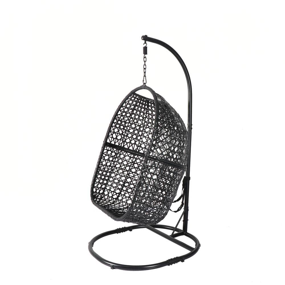 3.44 ft. Free Standing Hanging Egg Chair Hammock with Stand in Grey Cushion