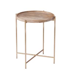 Hemingway 18 in. Natural Mango and Gold Round Solid Wood Tray Top End Table