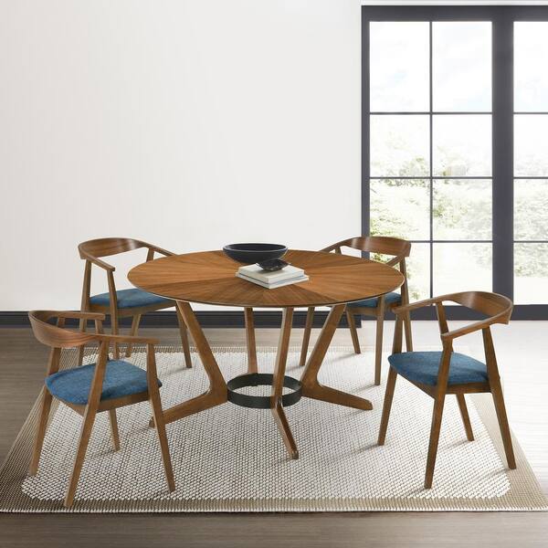 Armen Living Santana 5-Piece Round Wood Top Blue Dining Set SETSAWA5BLU ...