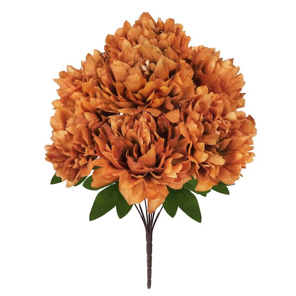 LIVING LUXURY 17 in. Brown Cafe Artificial Lush Hybrid Peony Flower Stem Bush Bouquet (Set of 2)