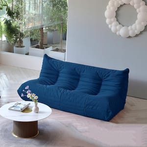 68.9 in. Armless Teddy Velvet Rectangle Anti-Skip Bean Bag 3 Seats Lazy Sofa Couch in Blue