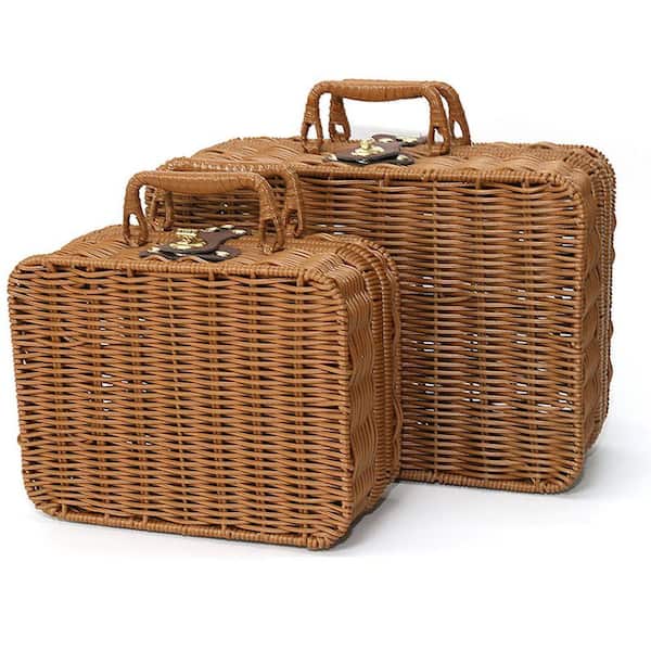 Large+Small Brown 11.5 in. x 5 in. Plastic Decorative Basket Set