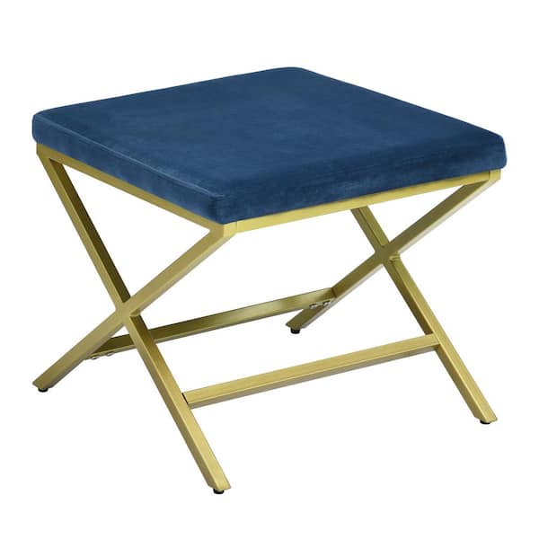 Homy Casa Blue Velvet Living Room Ottoman X Shape Legs