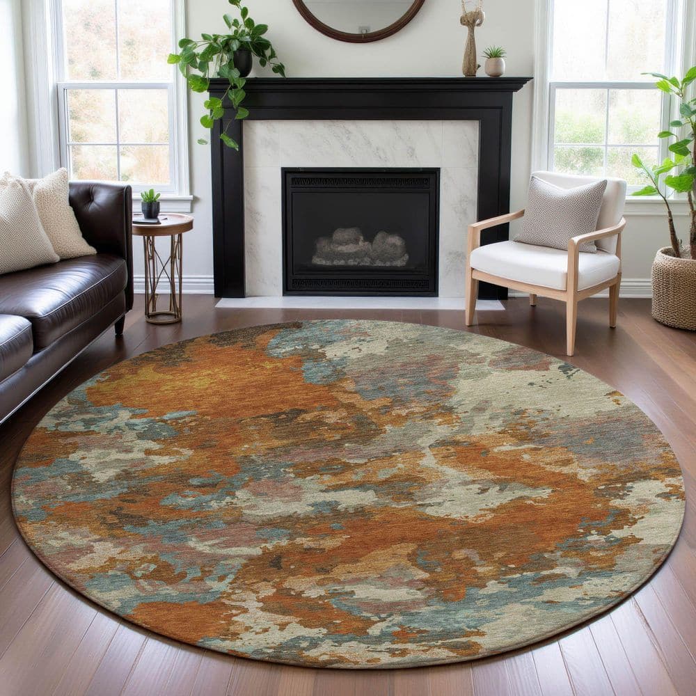 Mayfield Premium Machine Washable Abstract AMF1381 Copper 8 ft. x 8 ft. Round Rug price history on PriceWatchPro