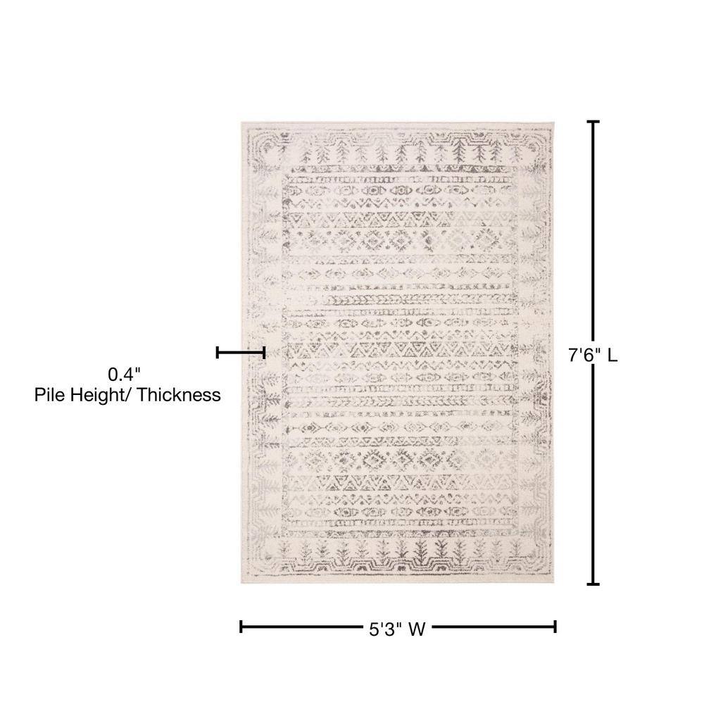 Ivory and Gray Rectangular Synthetic Area Rug