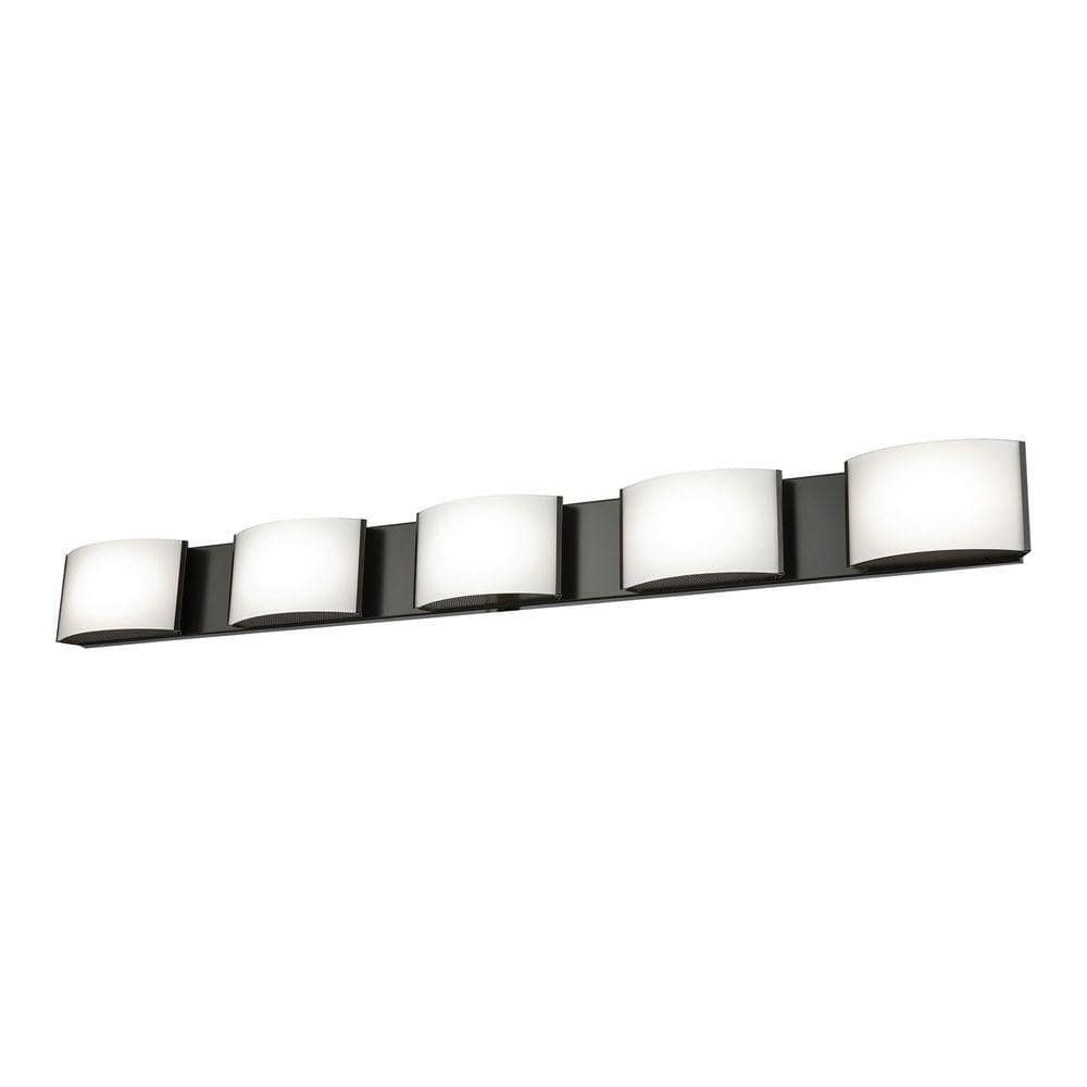 Oiled Bronze 5-Light LED Vanity Light with Opal Glass Shades