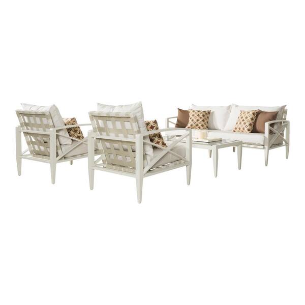 RST Brands Knoxville Cream 4-Piece Aluminum Patio Seating Set with Moroccan Cream Cushions