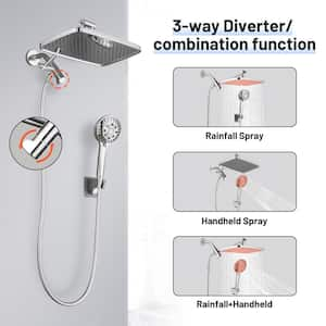 Rainfull 2-In-1 8-Spray Patterns with 12 in. Wall Mount Dual Shower Head and Handheld Shower Head 1.8 GPM in Chrome