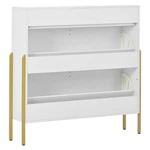 39.00 in. H x 37.80 in. W White Shoe Storage Cabinet with 2 Flip Drawers and 1 Slide Drawer