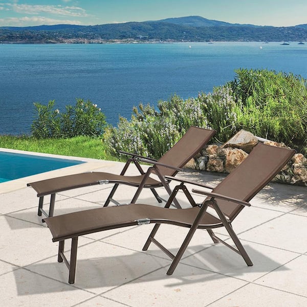 Crestlive Products 2-Piece Aluminum Adjustable Outdoor Chaise Lounge in Brown