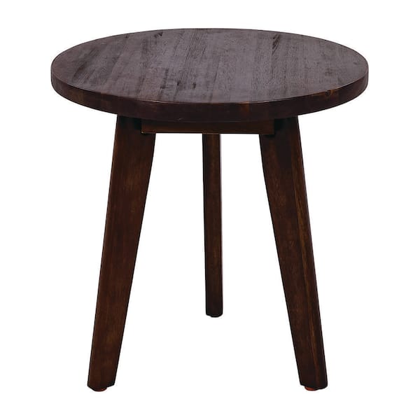 Tatayosi Round Acacia Wood Patio End Table Outdoor Side Table in Dark Brown