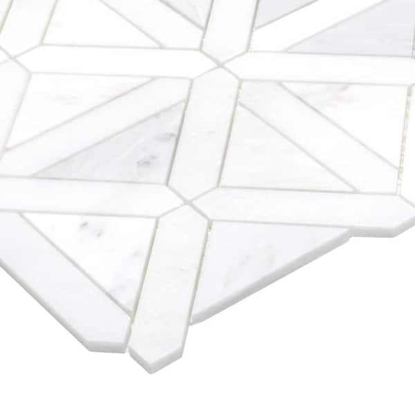 Geometric Carrara White 11.89 in. x 11.89 in. Honed Natural Marble Floor and Wall Mosaic Tile (4.91 sq. ft. /Case)