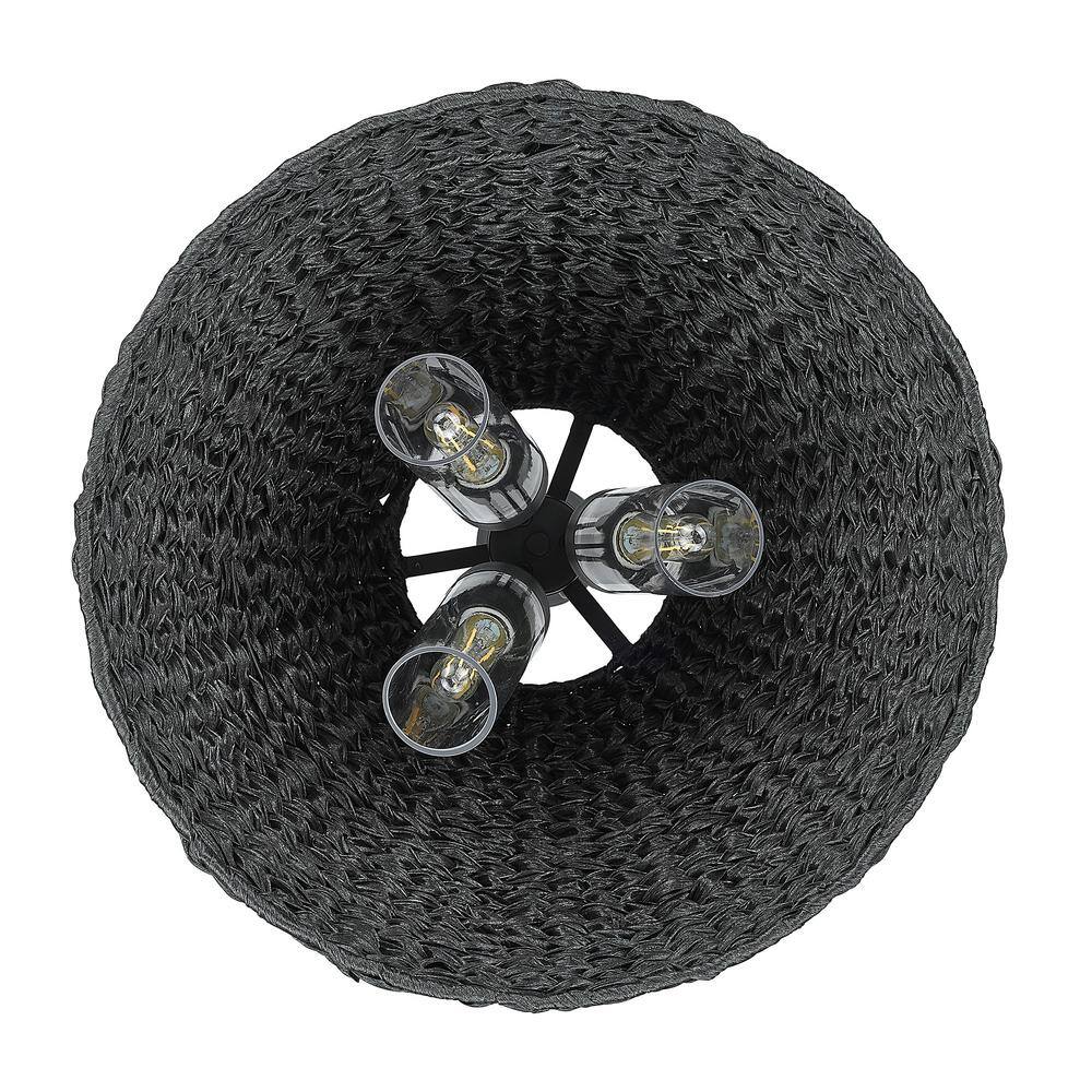 Natural Black Glass and Wicker 3-Light Outdoor Pendant