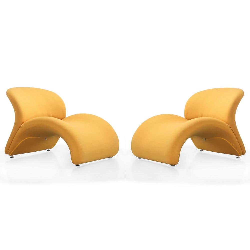 Geometric Yellow Metal Accent Chair with Wool Blend
