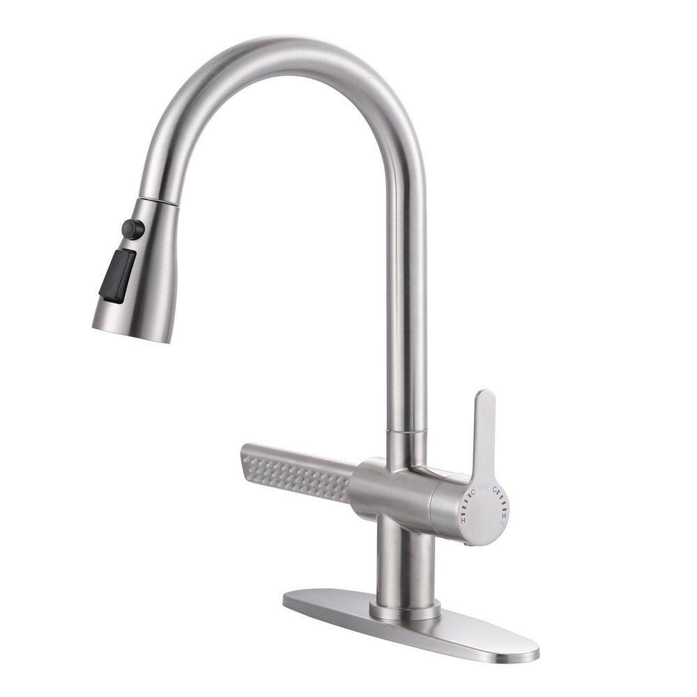 3-Mode Single Handle Stainless Steel Pull Down Sprayer Kitchen Faucet with Add-on Waterfall Spout in Brushed Nickel price history on PriceWatchPro