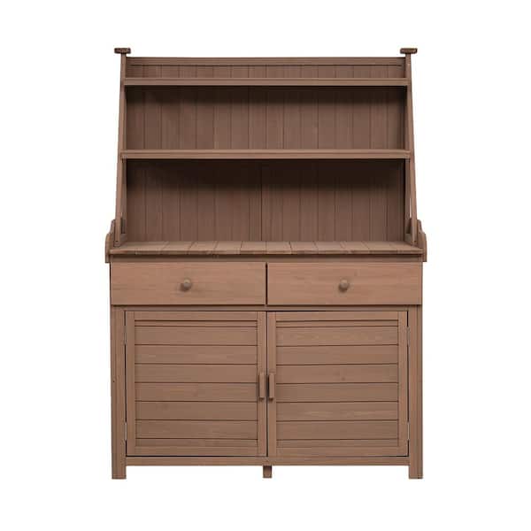 Unbranded 23 in. W x 65 in. H Brown Outdoor Fir Wood Potting Bench Table Garden Workstation with Storage Shelf Drawer and Cabinet