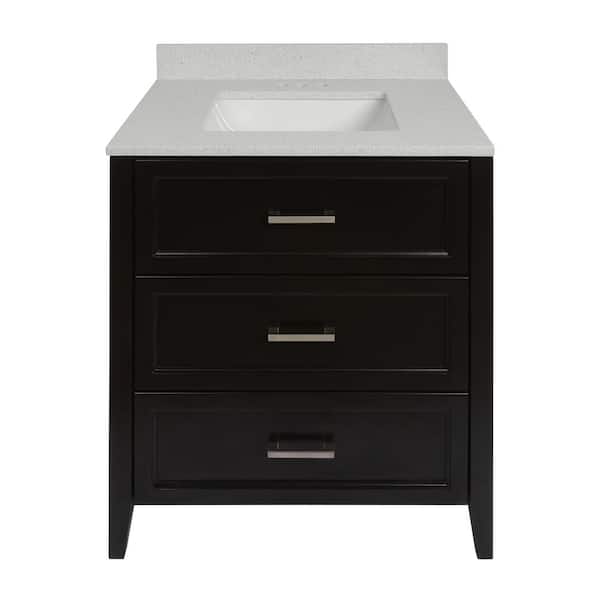 Amluxx Capri 31 in. W x 22 in. D Bath Vanity in Espresso with Quartz Stone Vanity Top in Galaxy White with White Basin