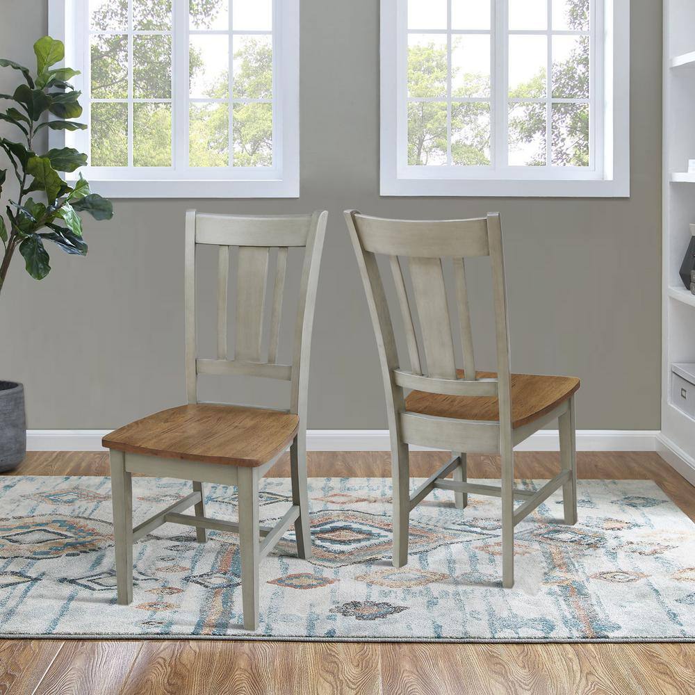 Distressed Hickory and Stone High Back Wood Dining Chairs
